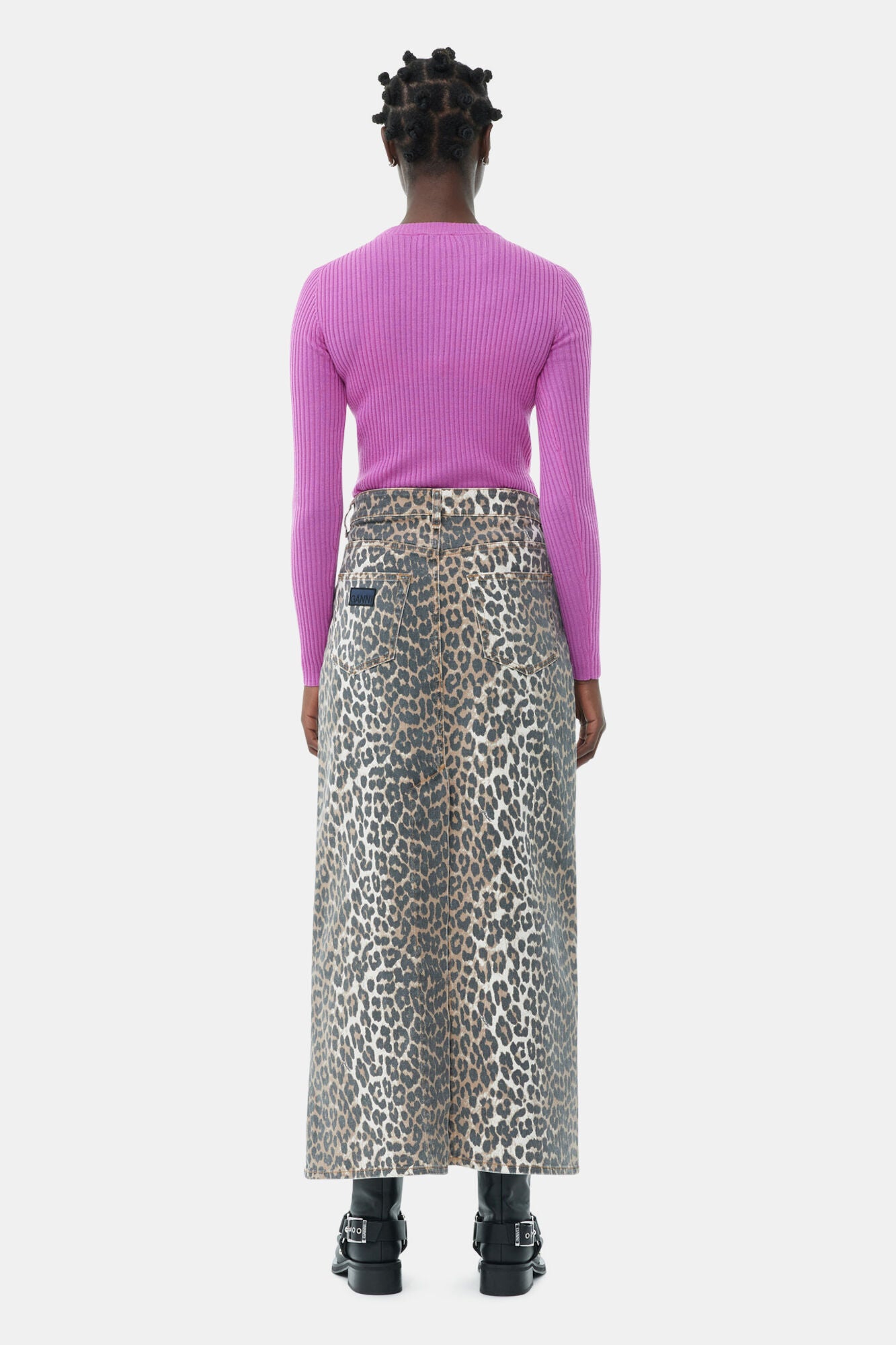 Leopard Denim Maxi Slit Skirt