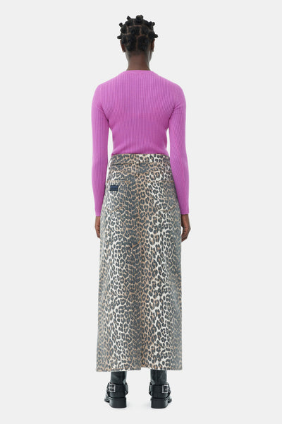 Leopard Denim Maxi Slit Skirt