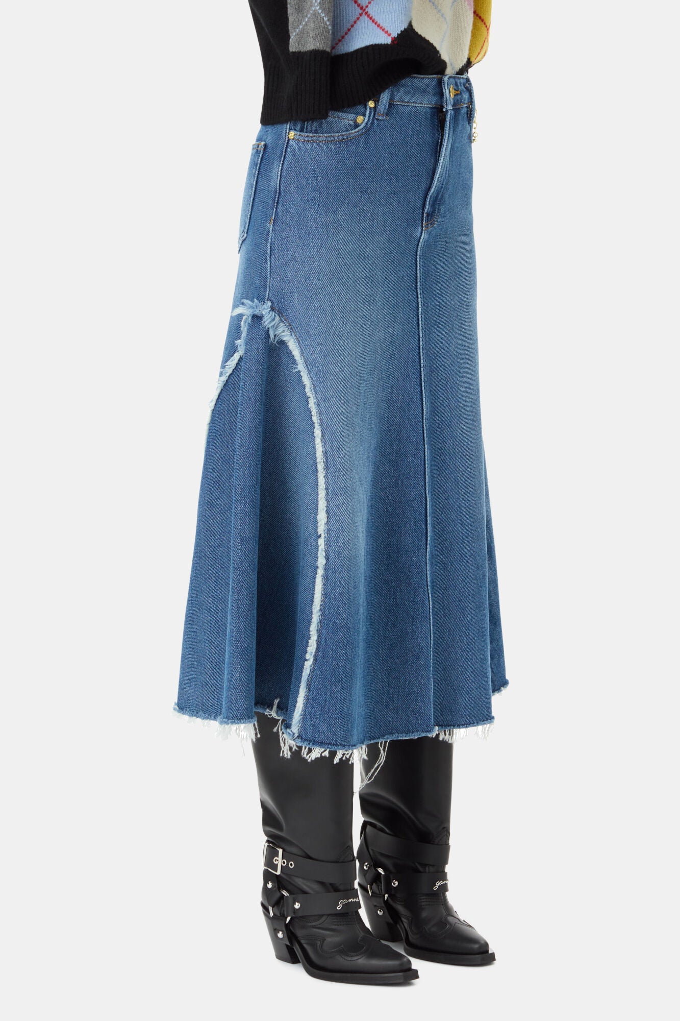 Blue Heavy Denim Midi Skirt