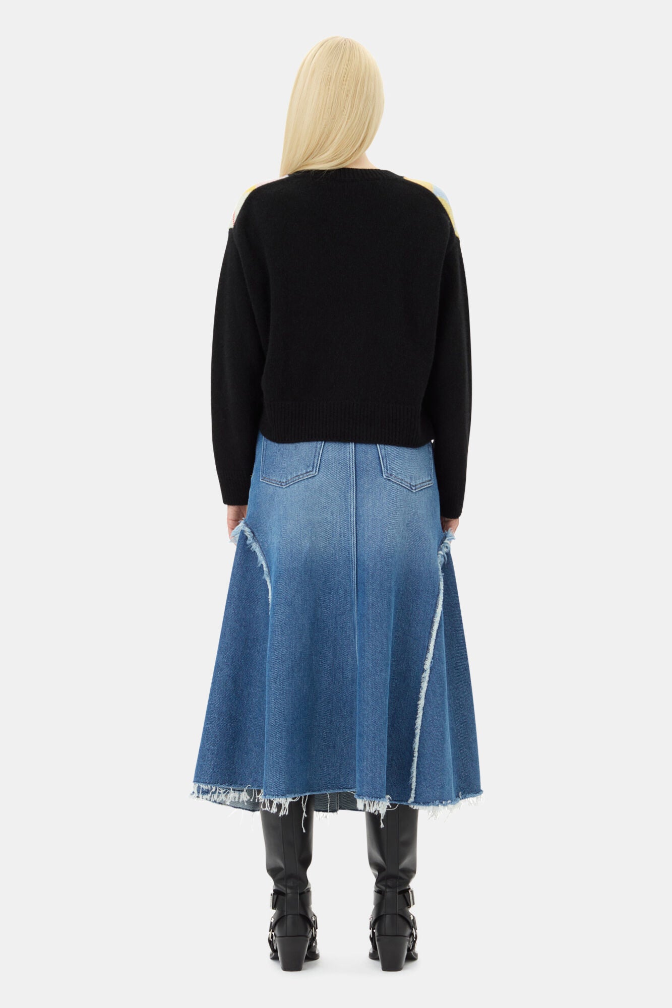 Blue Heavy Denim Midi Skirt