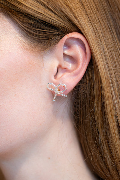Piccolo Bow Earrings, Silver