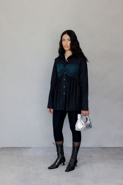 Patti Top, Black Cotton/Tartan