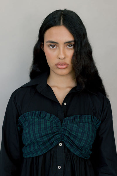 Patti Top, Black Cotton/Tartan