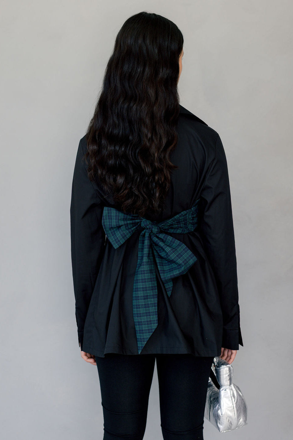 Patti Top, Black Cotton/Tartan