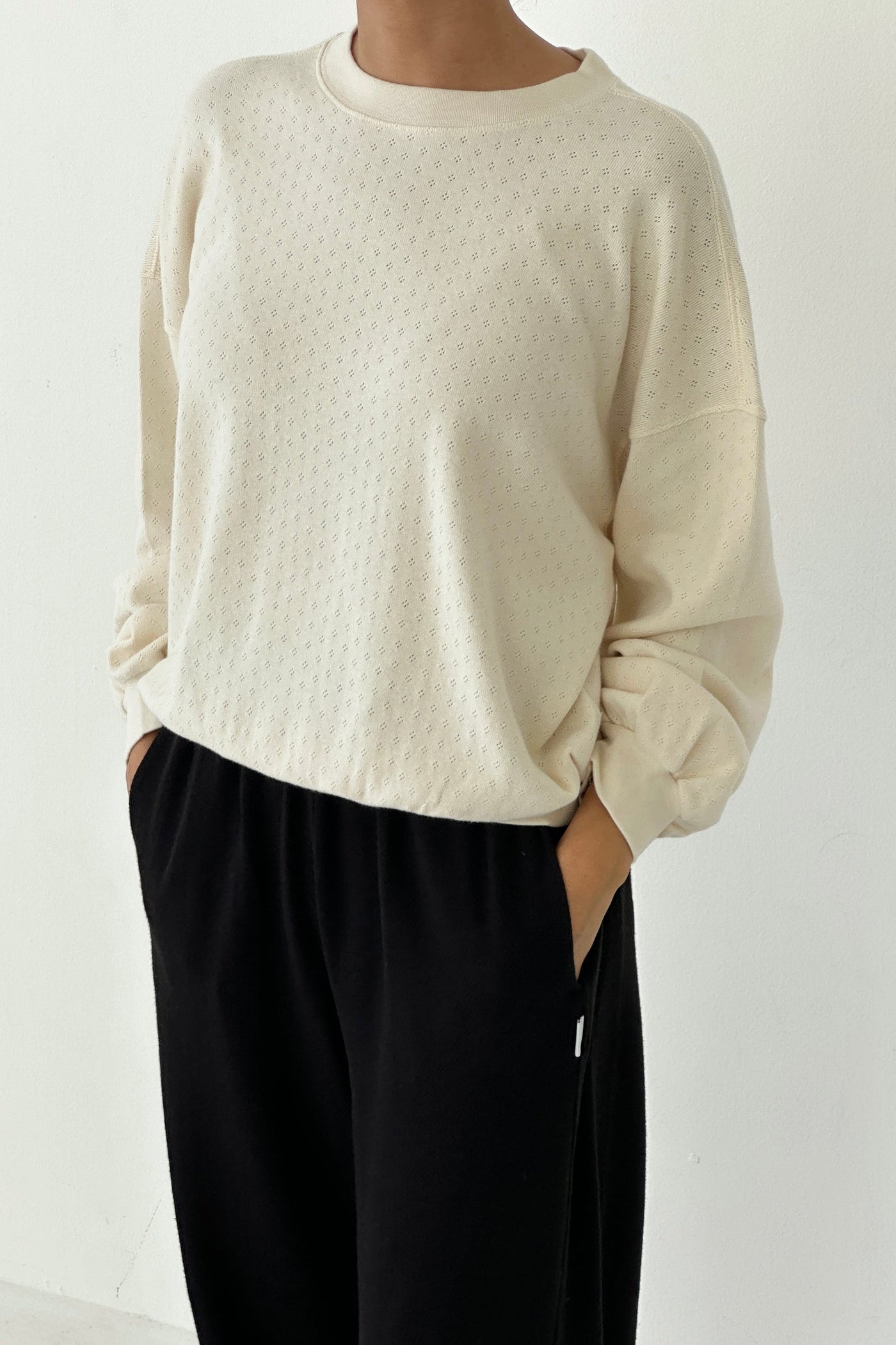 Pointelle Core Sweatshirt, Naturel