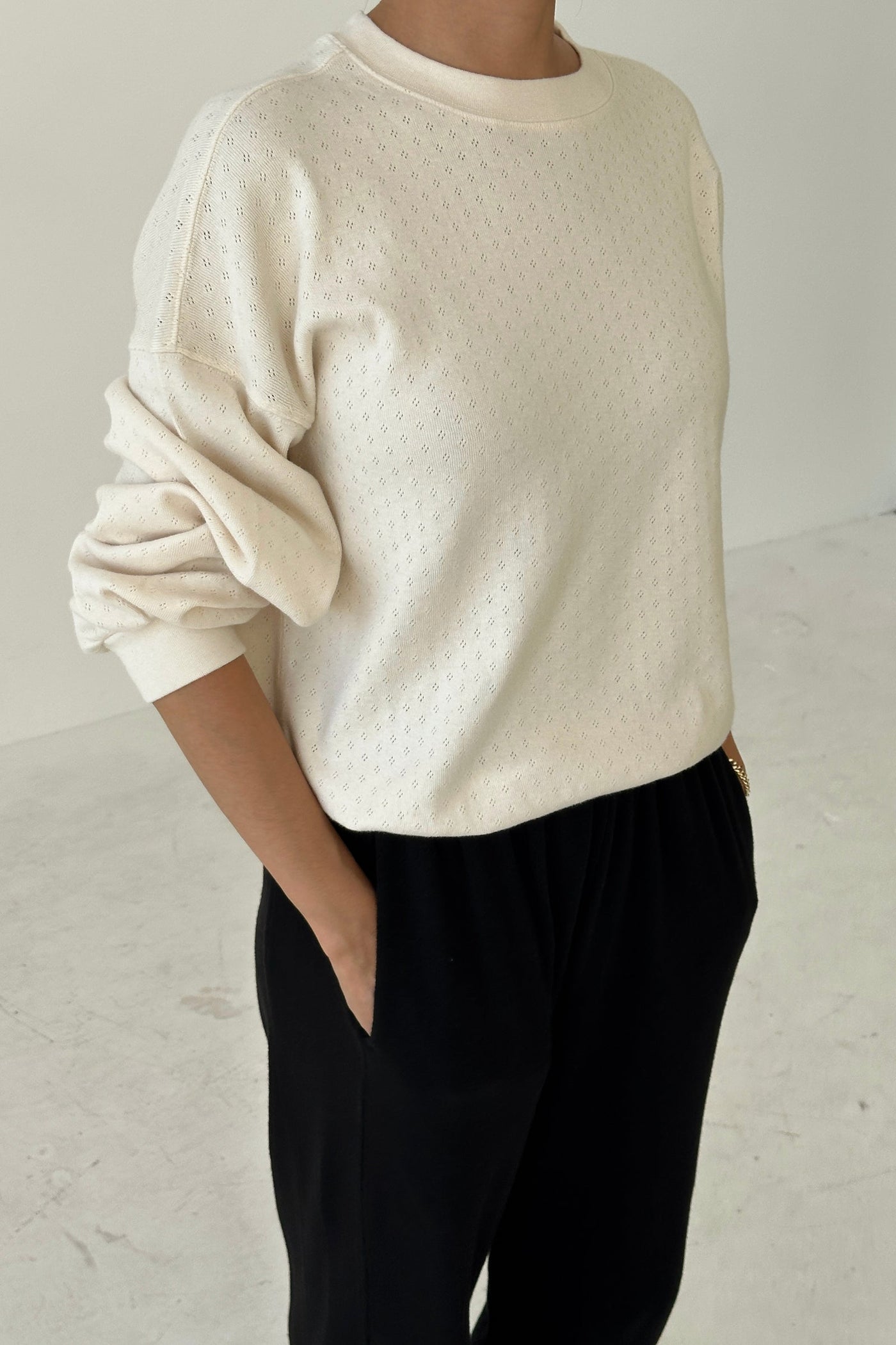 Pointelle Core Sweatshirt, Naturel