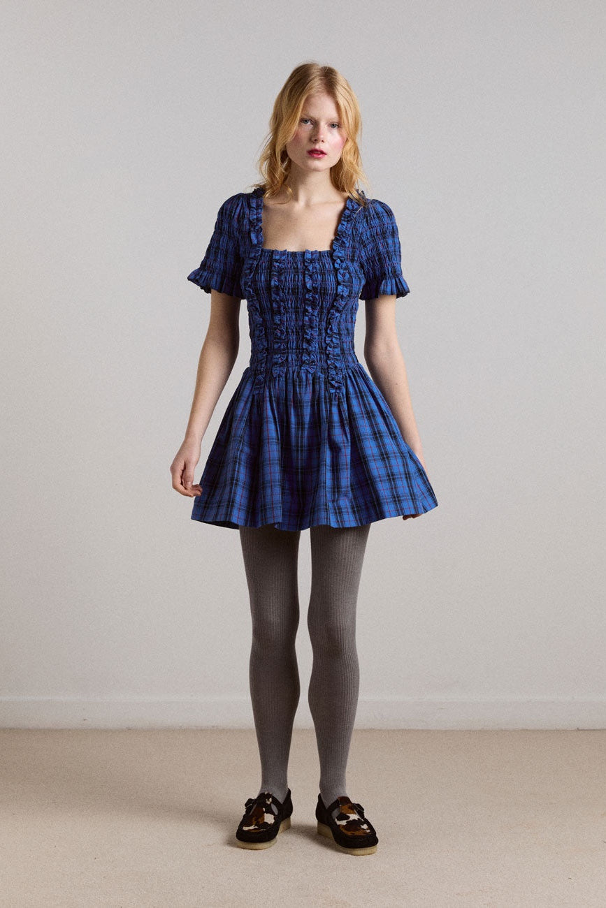 Raphaela Mini Dress, Blue Tartan