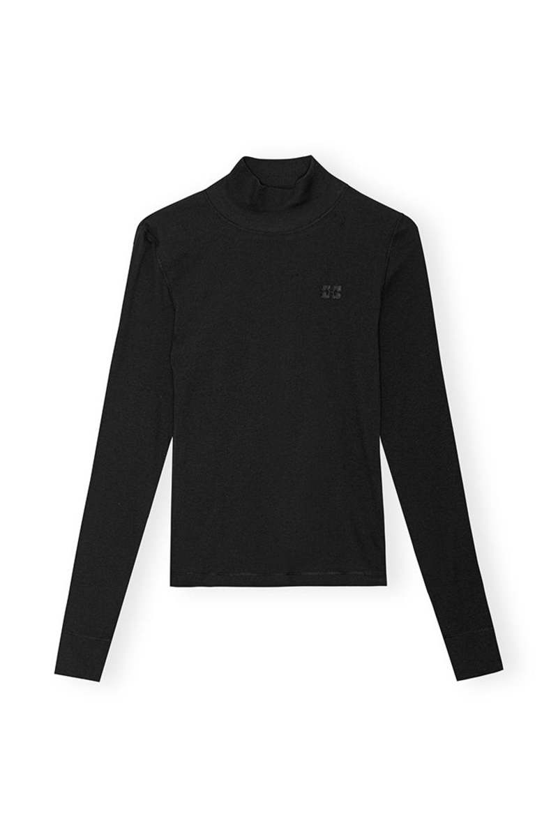 Soft Cotton Rib Long Sleeve T- Shirt, Black