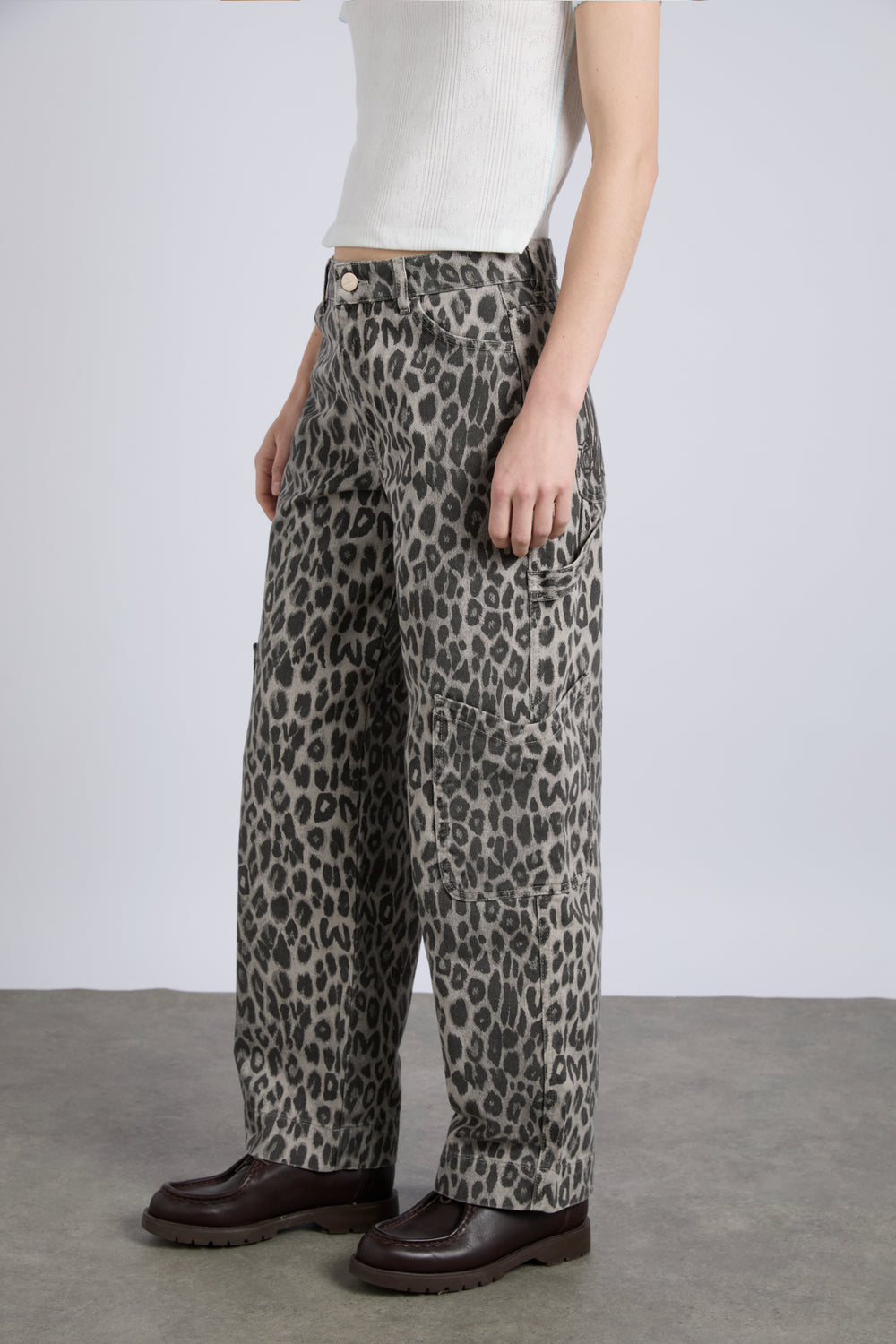 Drew Cargo Jeans, Leopard Charcoal