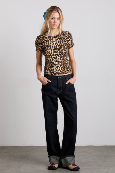 Marnie Short Sleeve Pointelle Tee, Leopard