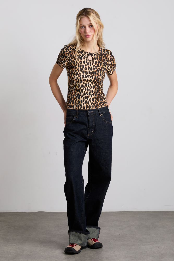 Marnie Short Sleeve Pointelle Tee, Leopard