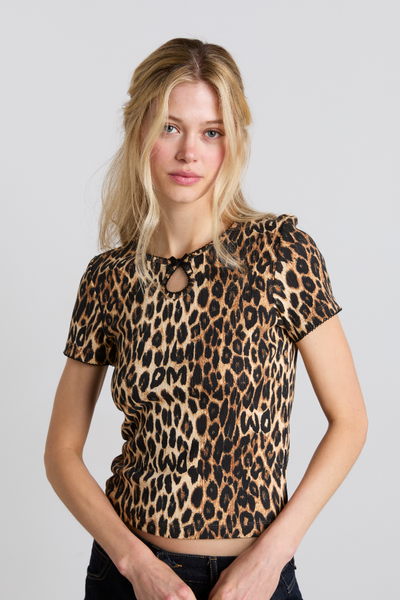 Marnie Short Sleeve Pointelle Tee, Leopard