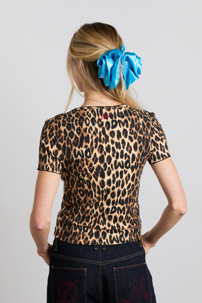 Marnie Short Sleeve Pointelle Tee, Leopard