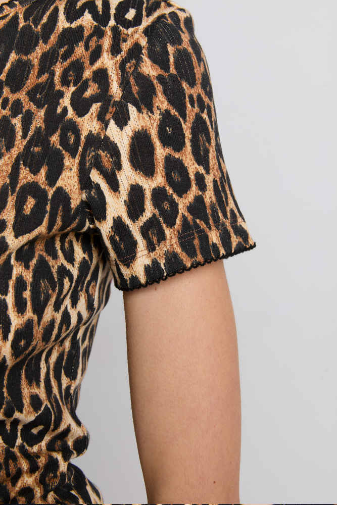 Marnie Short Sleeve Pointelle Tee, Leopard