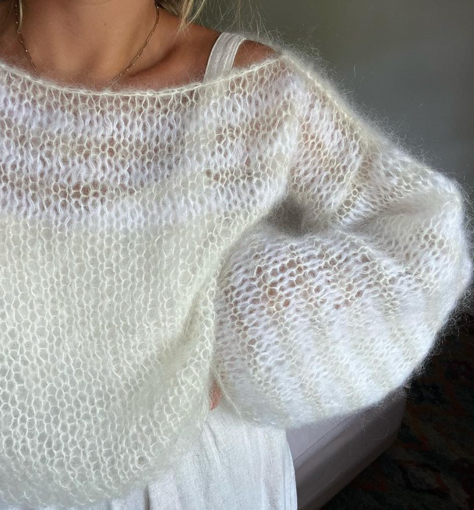 Mohair Sweater, Cream & White Stripe