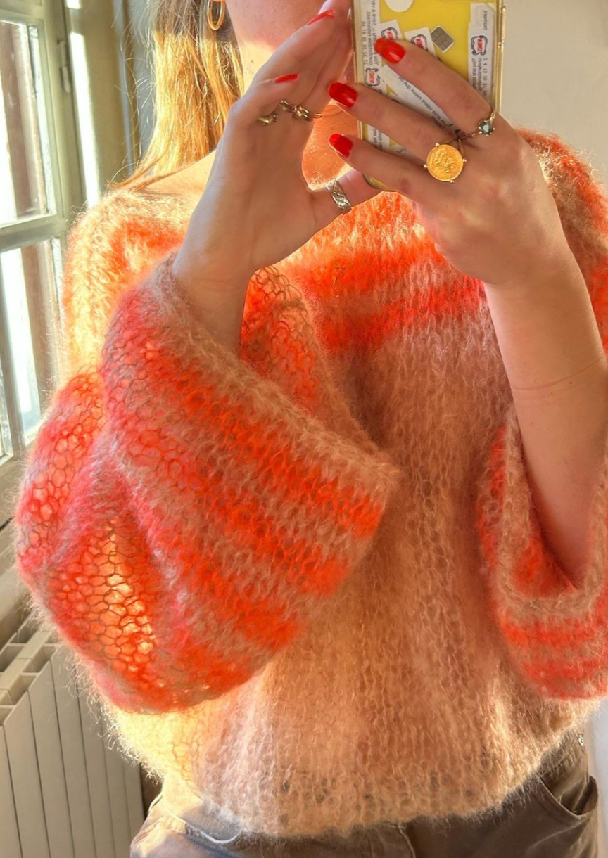 Mohair Sweater, Tan & Orange Stripe