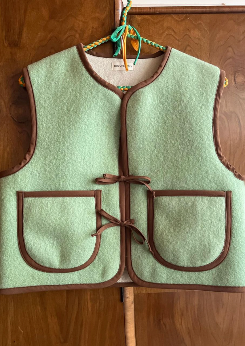 Wool Crop Vest, Pastel Green