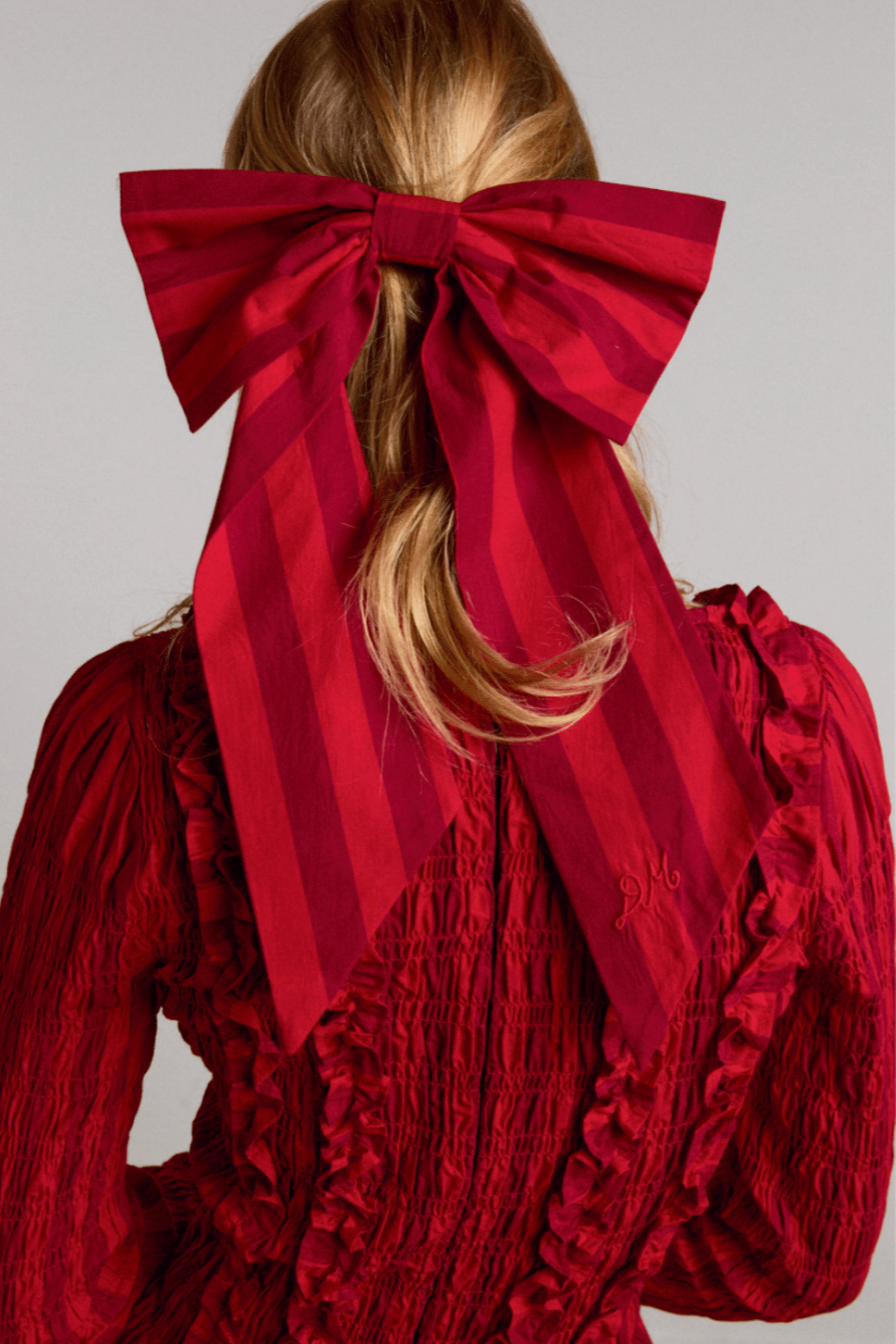 Oversized Bow Hair Clip, Red Stripe