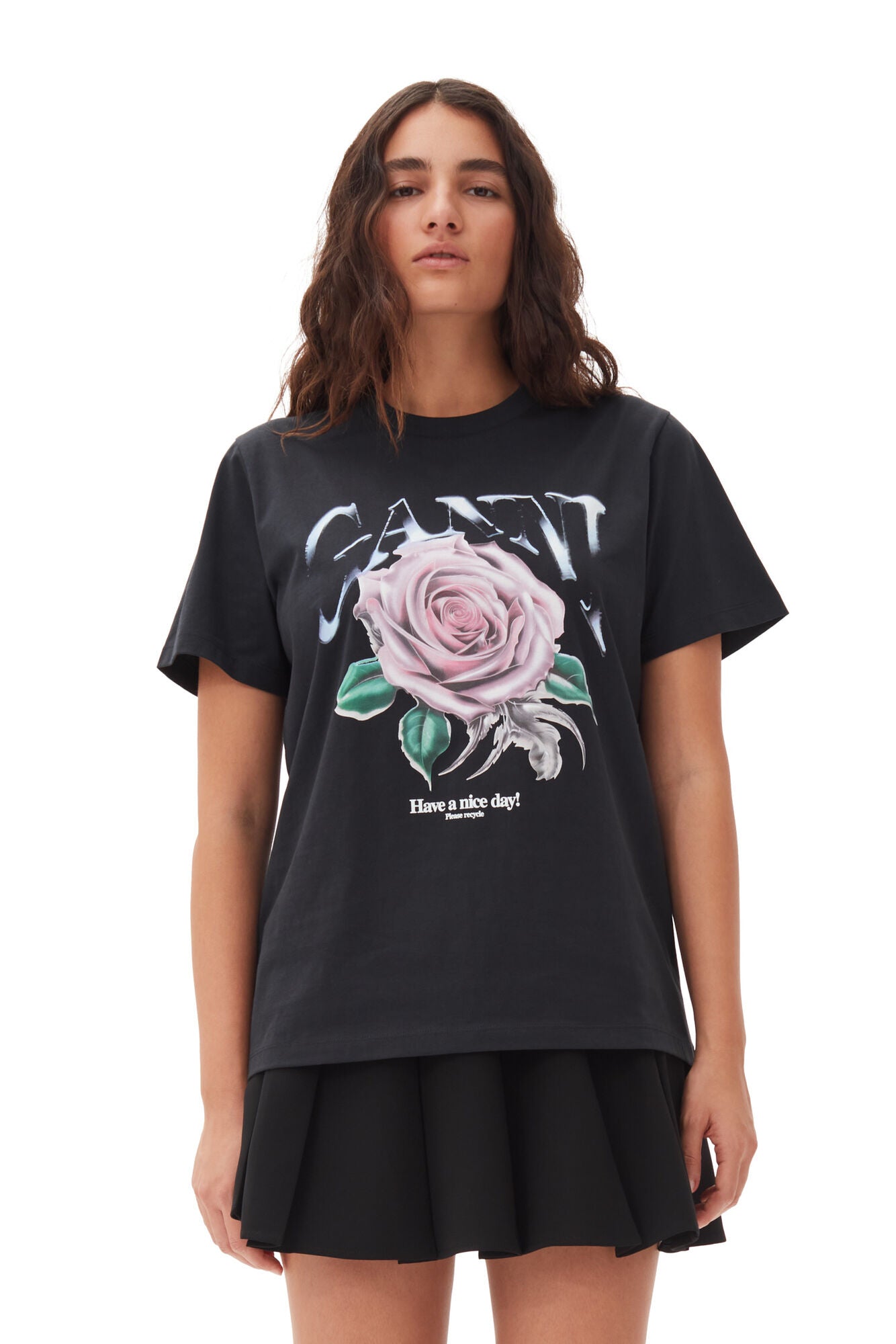 Black Basic Jersey Rose Relaxed T-shirt