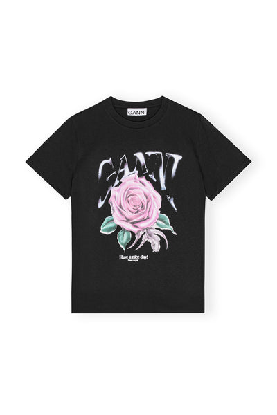 Black Basic Jersey Rose Relaxed T-shirt