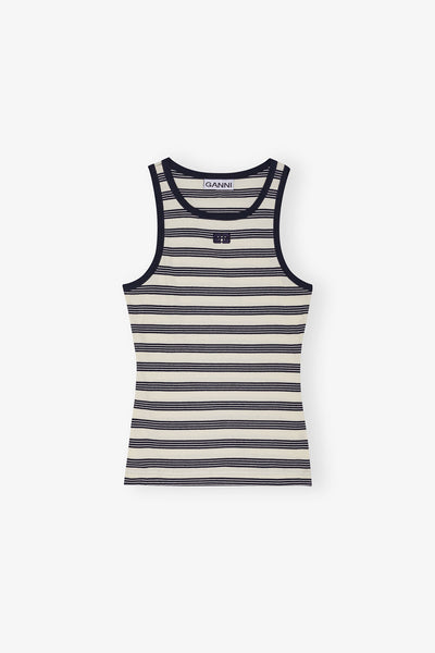 Striped Soft Cotton Rib Tank Top, Sky Captain
