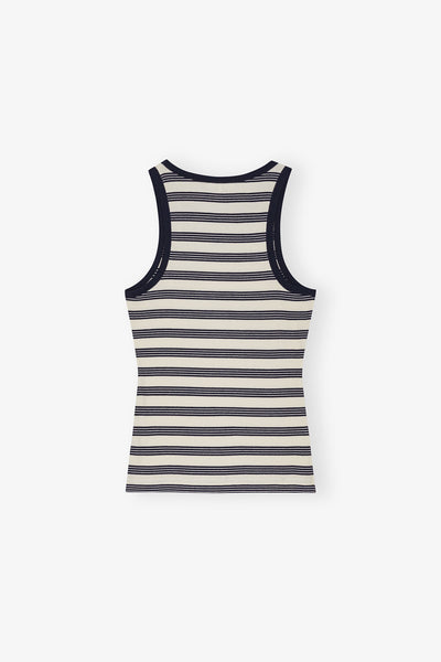 Striped Soft Cotton Rib Tank Top, Sky Captain
