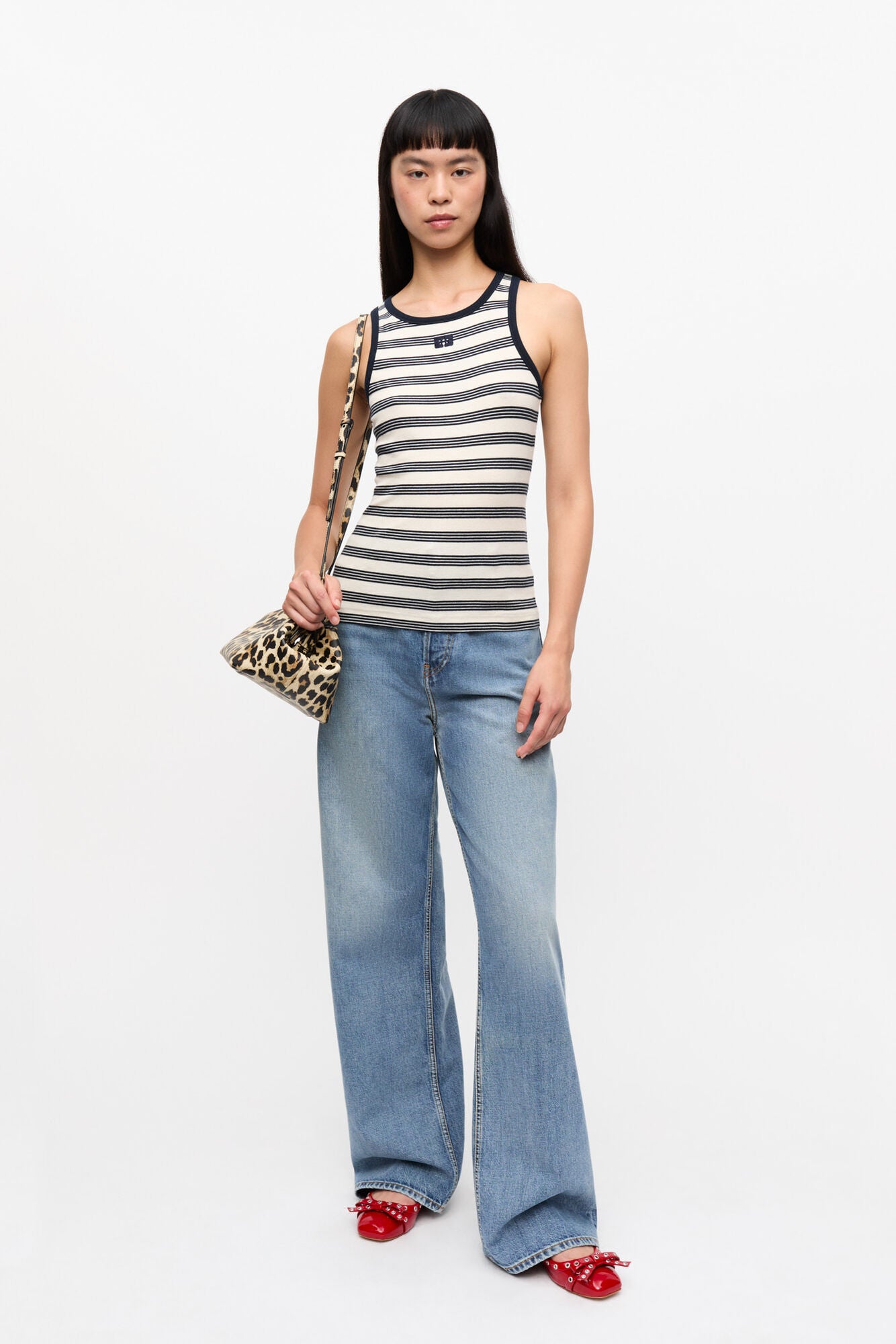 Striped Soft Cotton Rib Tank Top, Sky Captain