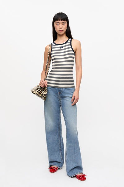 Striped Soft Cotton Rib Tank Top, Sky Captain