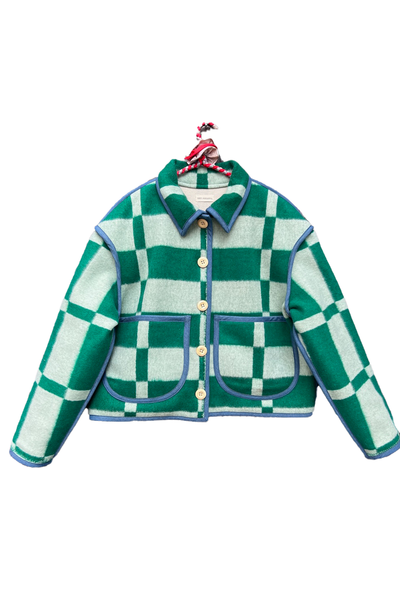 Green Check Crop Coat