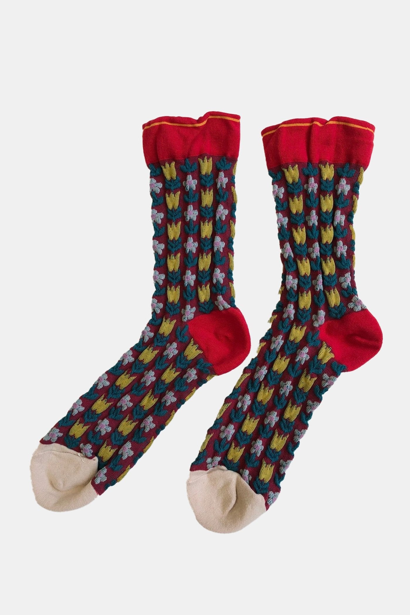 Tulip Garden Socks, Red