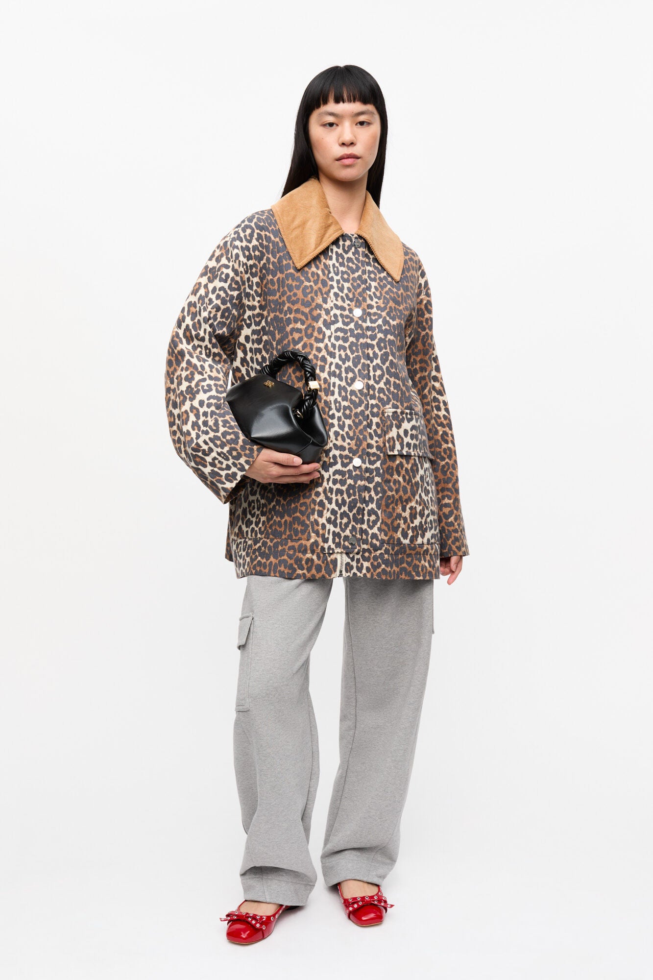 Leopard Printed Canvas Midi Jacket