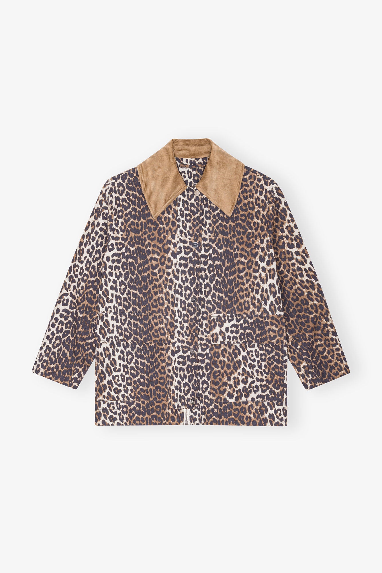 Leopard Printed Canvas Midi Jacket
