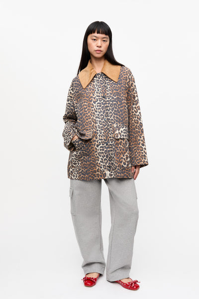 Leopard Printed Canvas Midi Jacket