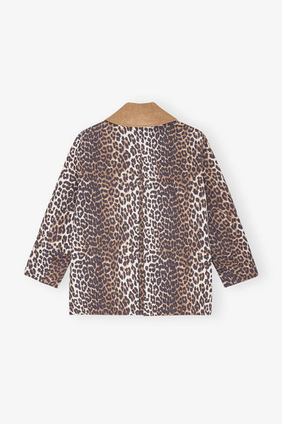 Leopard Printed Canvas Midi Jacket