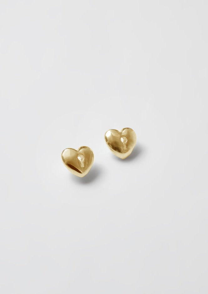 Heart Lock Stud Earrings, Gold