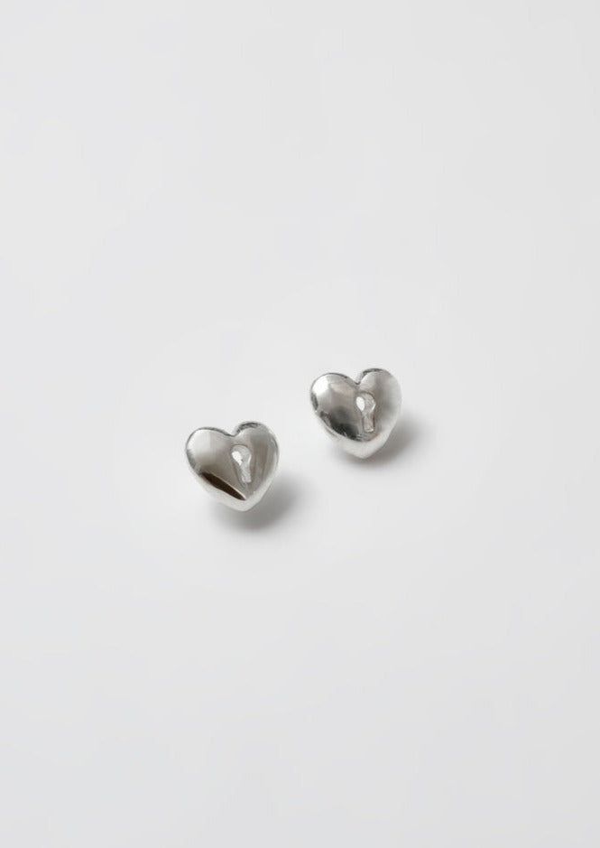 Heart Lock Stud Earrings, Silver