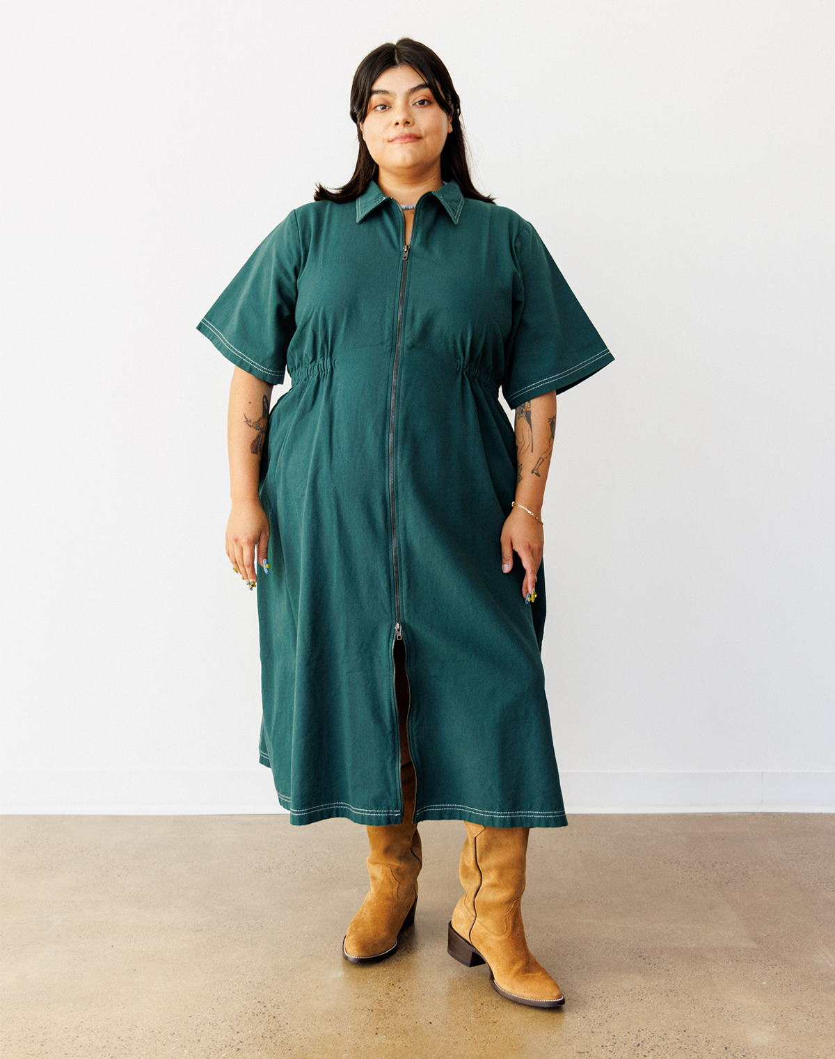 Long Utility Dress, Hunter Green