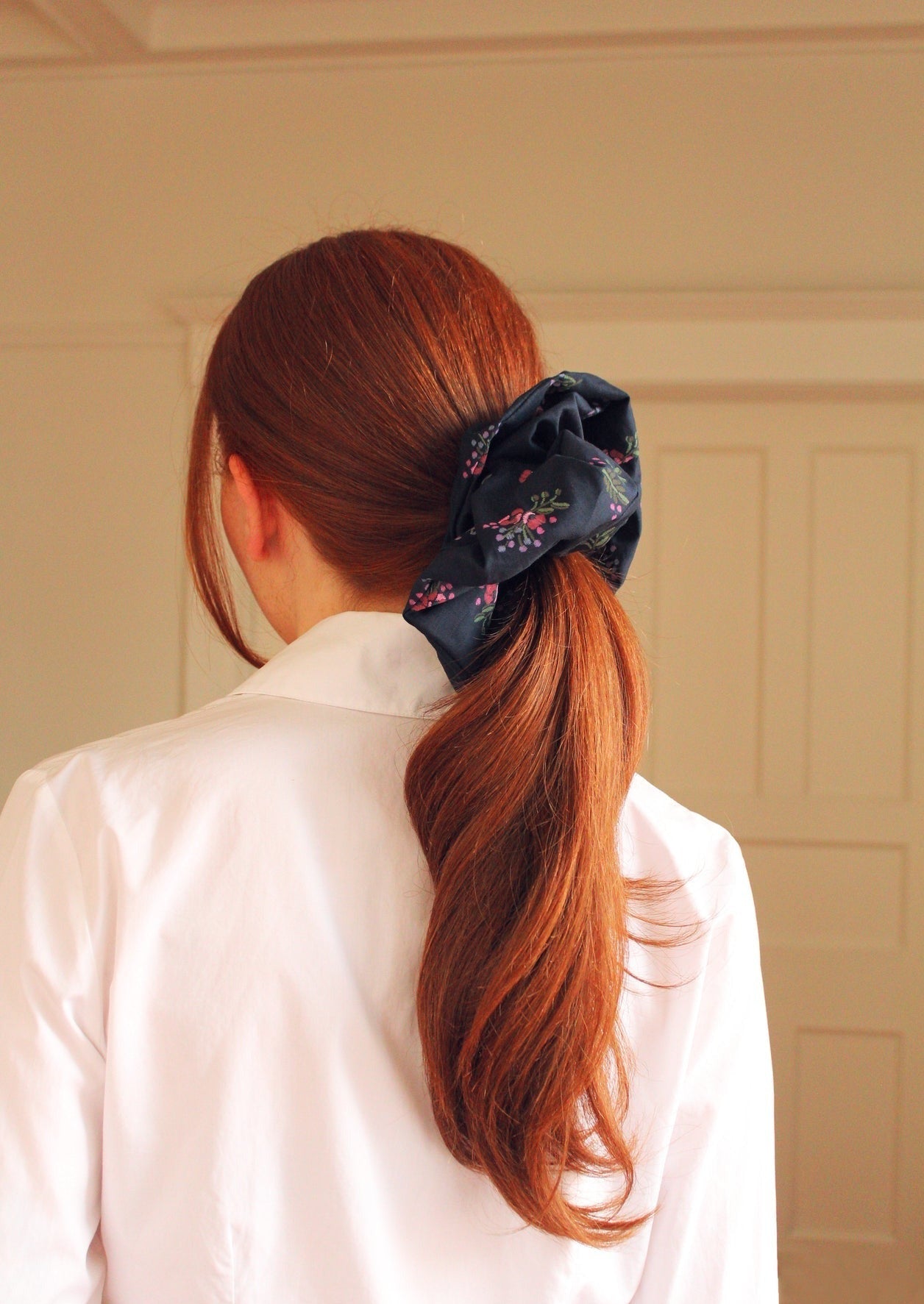 Oversized Cotton Scrunchie, Navy Bouquet