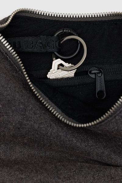 Medium Denim Crescent Bag, Washed Black