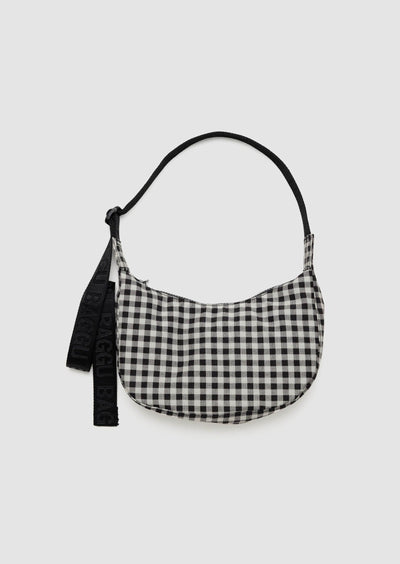 Small Crescent Bag, Black & White Gingham