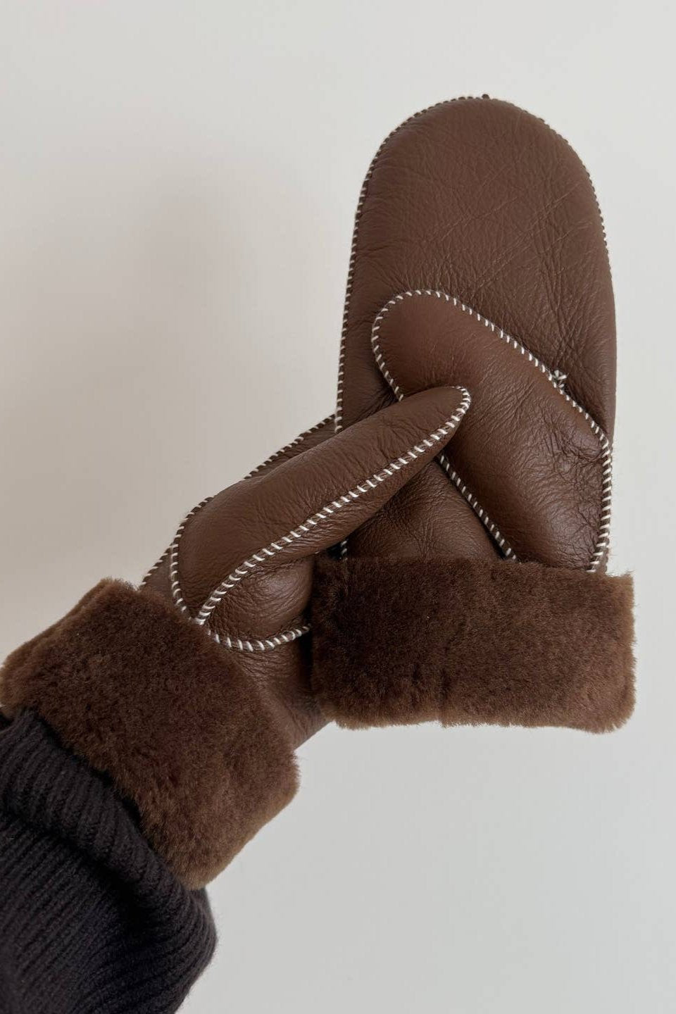 Shearling Mittens, Milk Chocolate