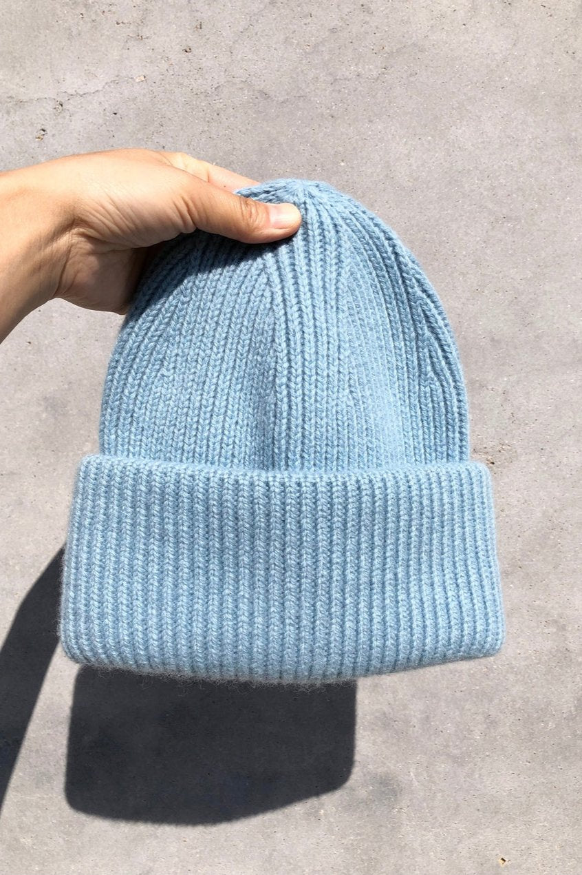 Chunky Wool Beanie, Light Blue