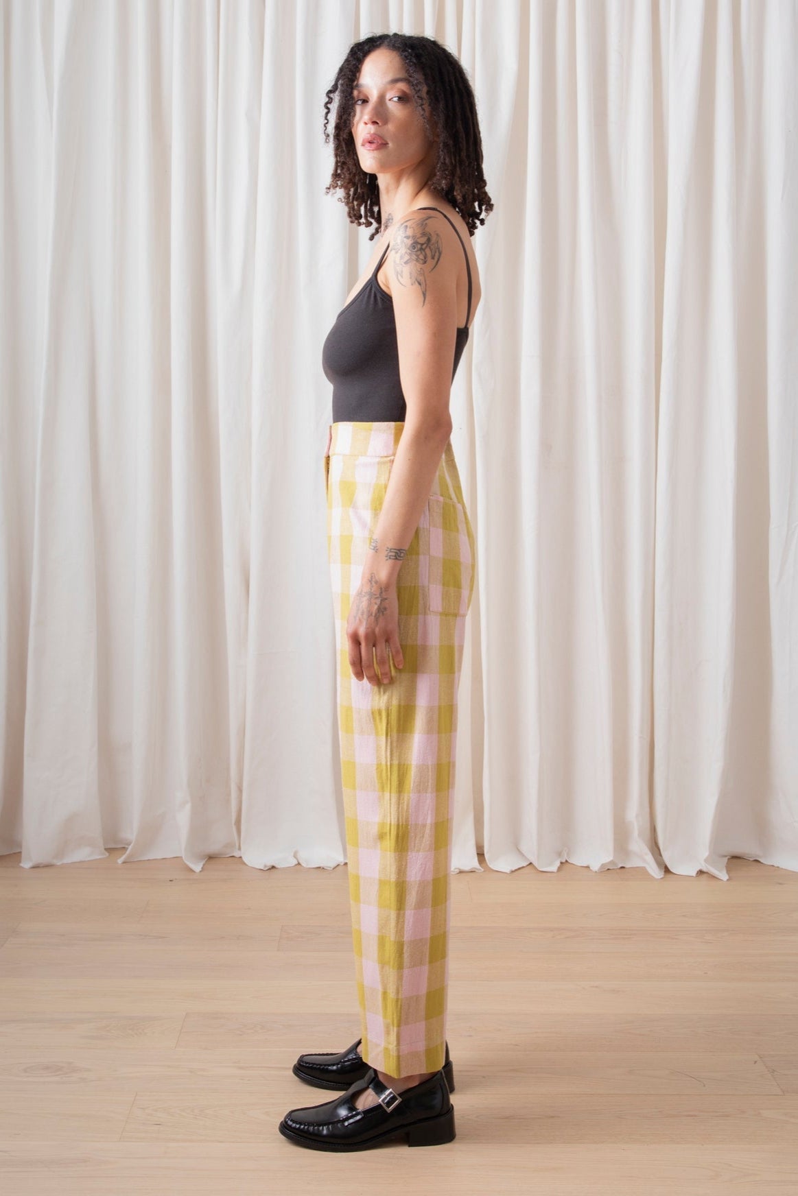 Raw Silk Fly-Front Pant, Chartreuse Pink