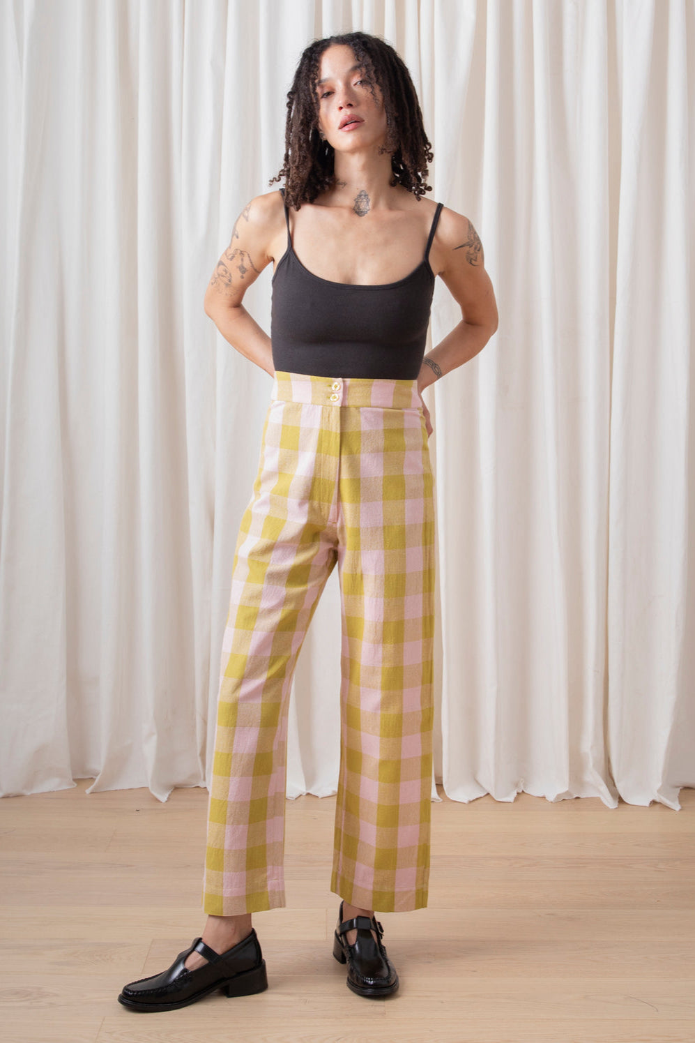 Raw Silk Fly-Front Pant, Chartreuse Pink