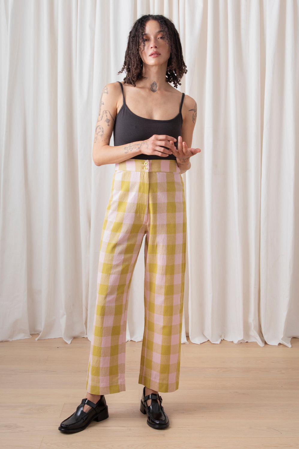 Raw Silk Fly-Front Pant, Chartreuse Pink