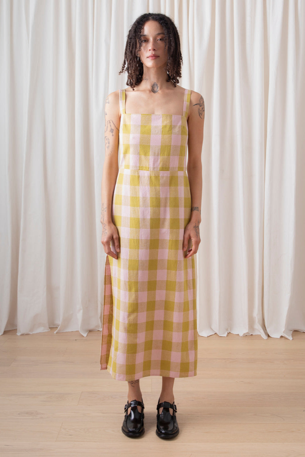 Column Dress, Chartreuse Pink