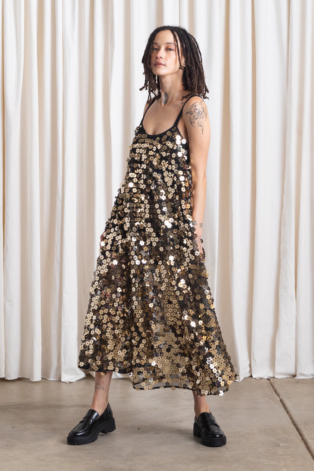 Full Hem Dress, Flower Sequins