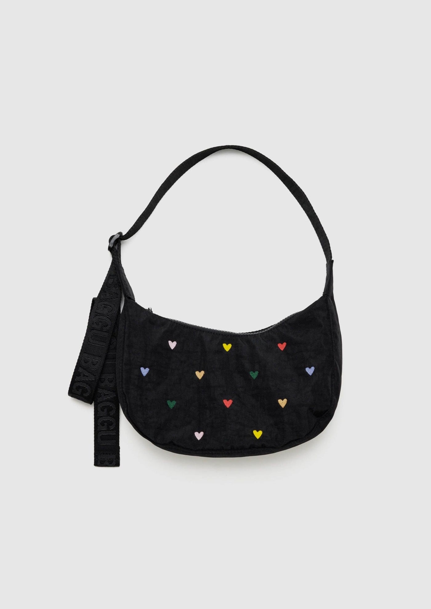 Small Crescent Bag, Embroidered Hearts