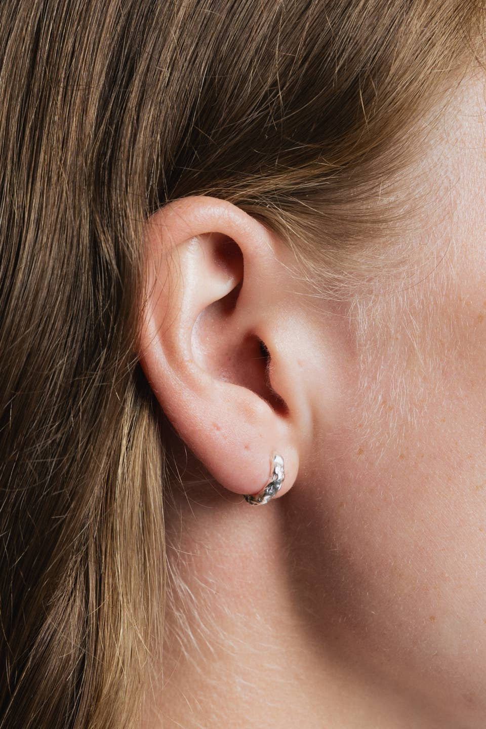 Organic Huggie Hoops, Silver