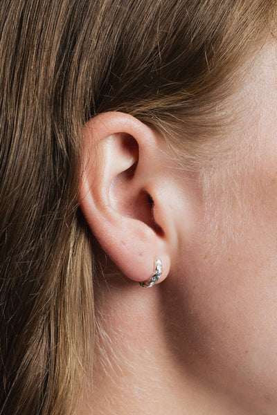 Organic Huggie Hoops, Silver